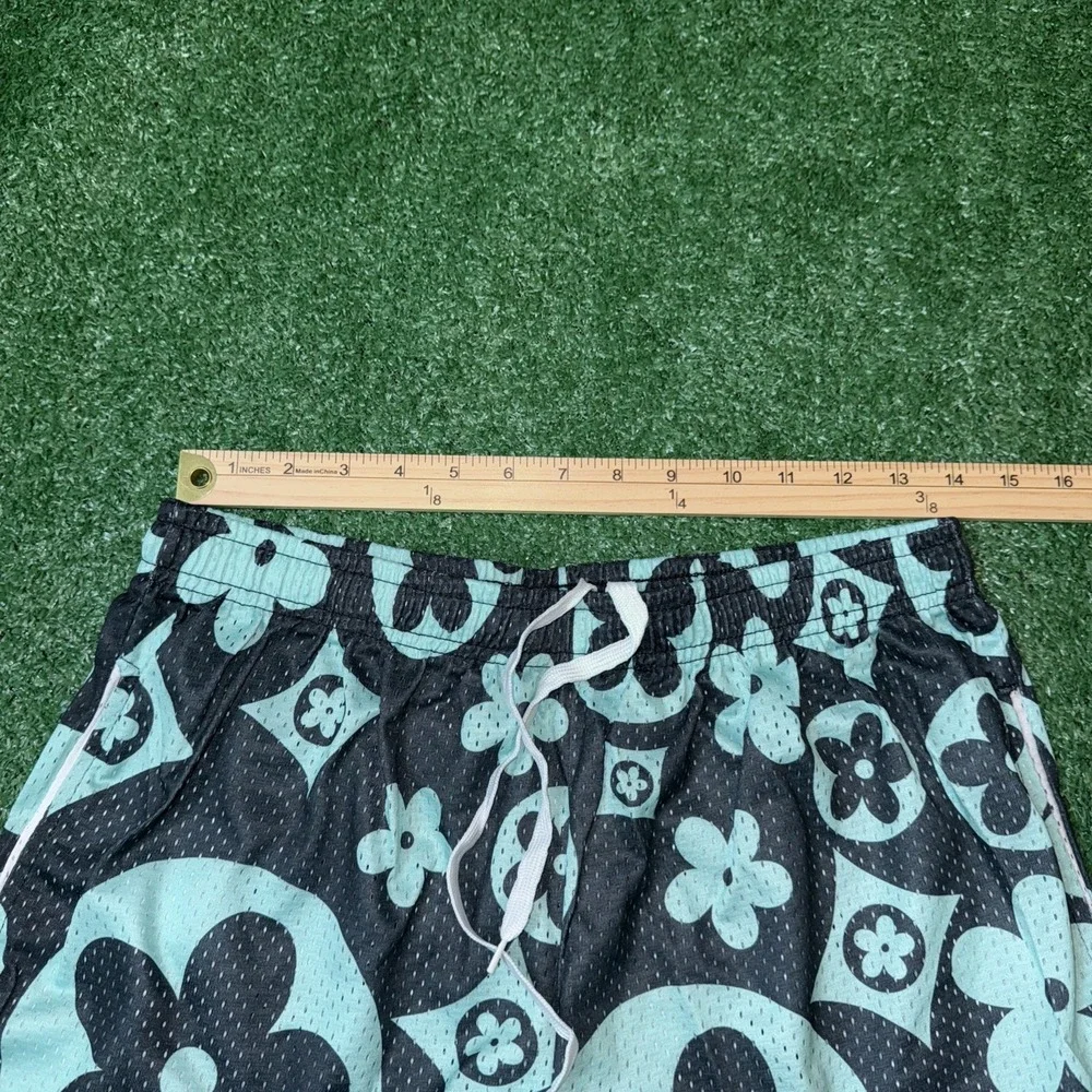 Navy Teal Mesh Shorts‎ Men's XLarge Floral Streetwear